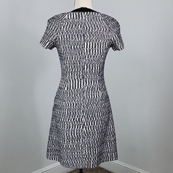 Tory Burch Marbled Woven Tweed V-Neck A-Line Black White Navy Dress 0 - Picture 7 of 15